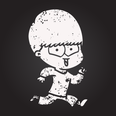 Bir insan tarafından çizilmiş kara tahta tebeşir çizgi filmi mutlu çocuk