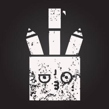 Tahta tebeşir, bir insan tarafından çizilmiş bir kalem tenceresinin karikatürü.