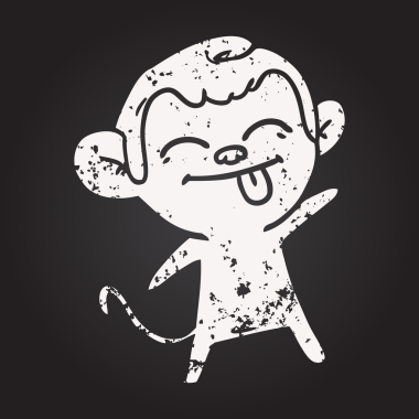 Bir insan tarafından çizilmiş kara tahta tebeşir komik çizgi film maymunu