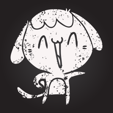 Bir insan tarafından çizilmiş kara tahta tebeşir çizgi filmi gülen köpek