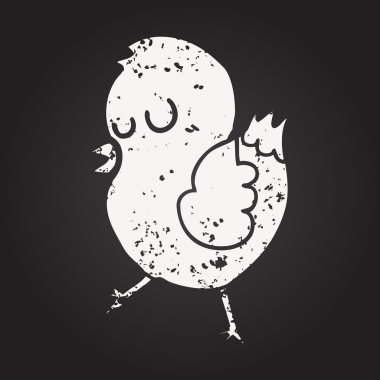 Bir insan tarafından çizilmiş kara tahta tebeşir çizgi film kuşu.