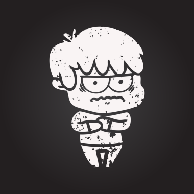 Karatahta tebeşiri bir insan tarafından çizilmiş çizgi film çocuğu.