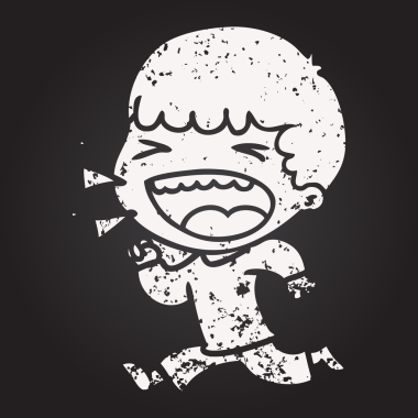 Bir insan tarafından çizilmiş kara tahta tebeşir çizgi filmi gülen adam.