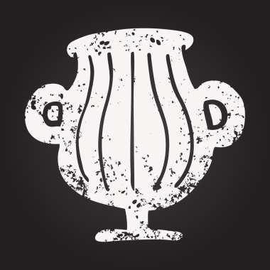 Bir insan tarafından çizilmiş altın bir vazonun siyah beyaz tebeşiri.