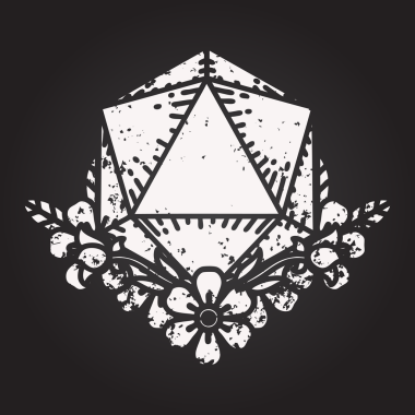 Kara tahta tebeşiri Siyah ve Beyaz Dövme çizim biçimi. Bir zar, bir insan tarafından çizilmiş çiçek elementleriyle doğal olarak atılır.
