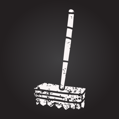 Kara tahta tebeşir siyah beyaz çizgi film süpürme fırçası bir insan tarafından çizildi