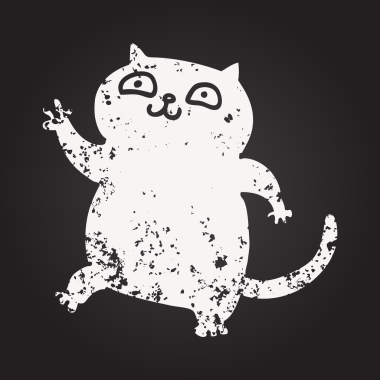 Bir insan tarafından çizilmiş kara tahta tebeşir çizgi film kedisi.