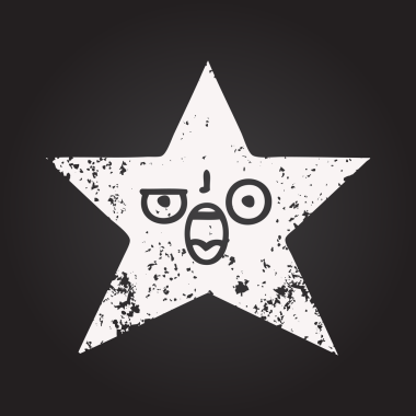 Tahta tebeşir, bir insan tarafından çizilmiş altın yıldızın karikatürü.