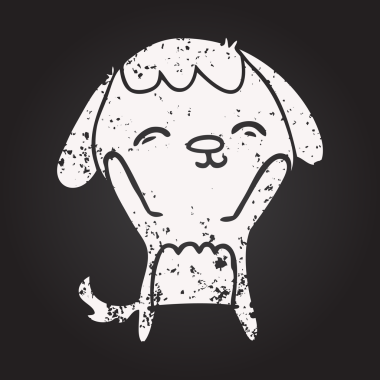 Bir insan tarafından çizilmiş karatahta mutlu çizgi film köpeği.