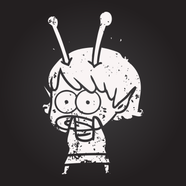 Tahta tebeşir karikatürü bir insan tarafından çizilen uzaylı kızı şok etti