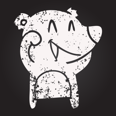 Bir insan tarafından çizilmiş kara tahta tebeşir gülen ayı çizgi filmi.