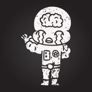 Tahta tebeşir karikatür Büyük beyin uzaylı bir insan tarafından çizilmiş ağlama