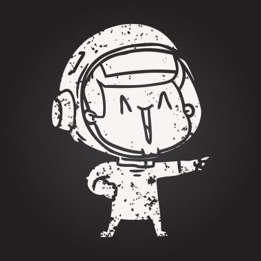 Kara tahta tebeşir mutlu çizgi film astronotu bir insan tarafından çizilmiş.