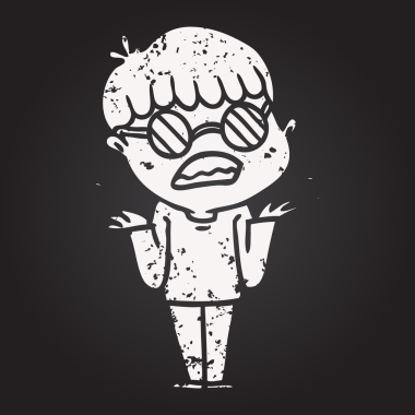 Karatahta tebeşir çizgi filmi kafası karışmış gözlük takan çocuk bir insan tarafından çizilmiş.