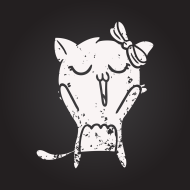 Bir insan tarafından çizilmiş kara tahta tebeşir çizgi film kedisi.