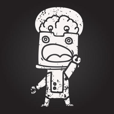 Bir insan tarafından çizilmiş kara tahta tebeşir çizgi film robotu.