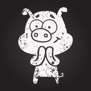 Karatahta tebeşirle çizilmiş mutlu çizgi film domuzu.