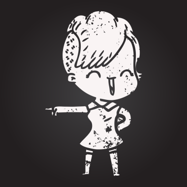 Karatahta tebeşir çizgi filmi mutlu hippi kız bir insan tarafından çizilmiş.