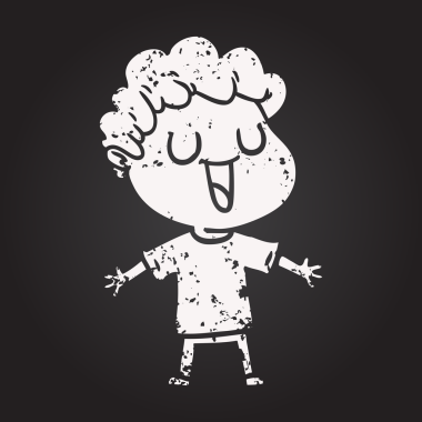 Bir insan tarafından çizilmiş kara tahta tebeşir gülen çizgi film adamı.