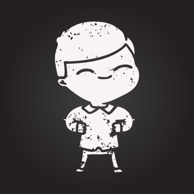 Bir insan tarafından çizilmiş tebeşir çizgi filmi gülümseyen çocuk.