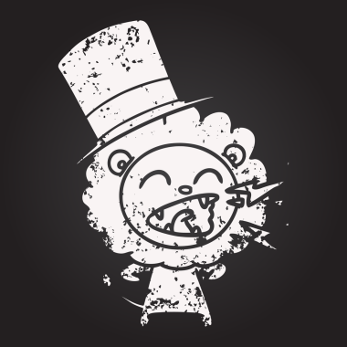 Bir insan tarafından çizilmiş karatahta karikatür kükreyen aslan.