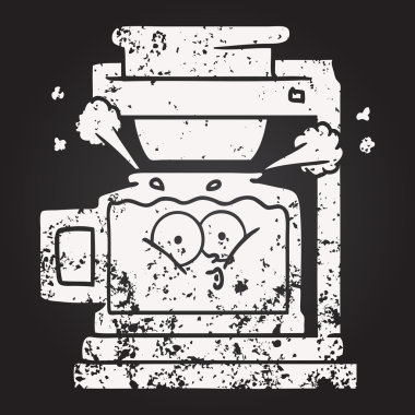 Kara tahta tebeşir buharı tüten sıcak kahve demliği bir insan tarafından çizilmiş.