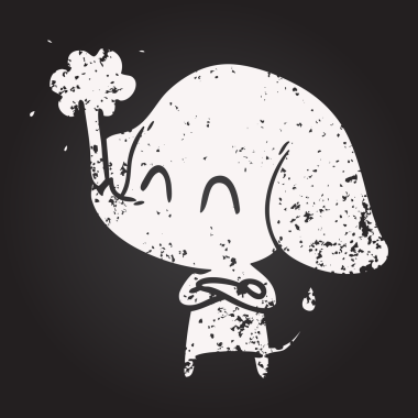 Karatahta tebeşirle şirin bir fil insan tarafından çizilmiş su püskürtüyor.