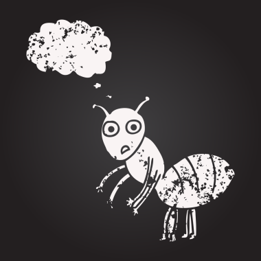 Tahta tebeşirle çizilmiş balon karınca insan tarafından çizilmiş.