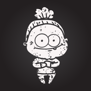 Kara tahta karikatür mutlu yaşlı kadın bir insan tarafından çizilmiş.