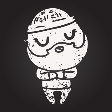 Karatahta tebeşir, sakallı sevimli karikatür adam bir insan tarafından çizilmiş.