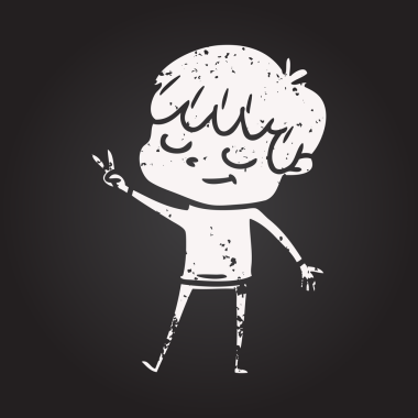 Bir insan tarafından çizilmiş kara tahta tebeşir çizgi filmi mutlu çocuk