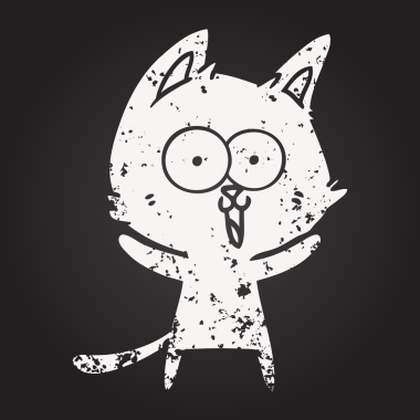 Bir insan tarafından çizilmiş kara tahta tebeşir komik çizgi film kedisi.