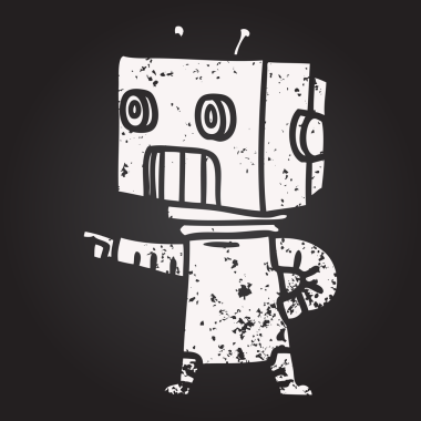 Bir insan tarafından çizilmiş kara tahta tebeşir çizgi film robotu.