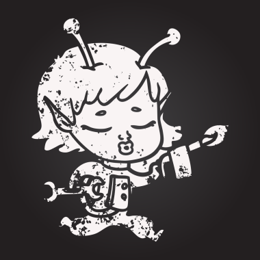 Bir insan tarafından çizilmiş karatahta karikatür uzaylı tamircisi