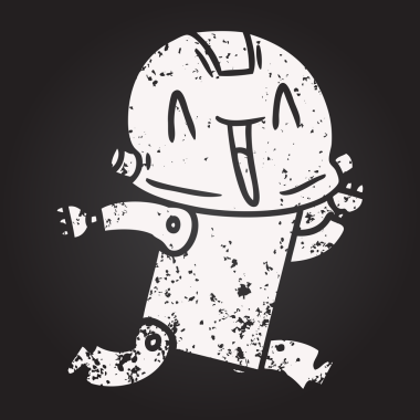 Bir insan tarafından çizilmiş kara tahta tebeşir çizgi film robotu.