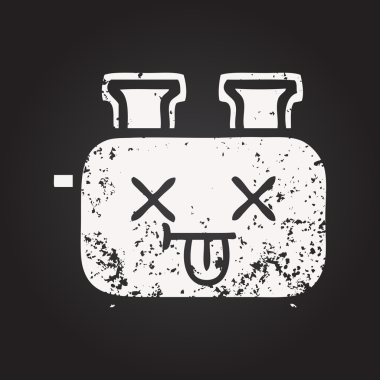 Tahta tebeşir, bir insan tarafından çizilmiş bir tost makinesinin karikatürü.