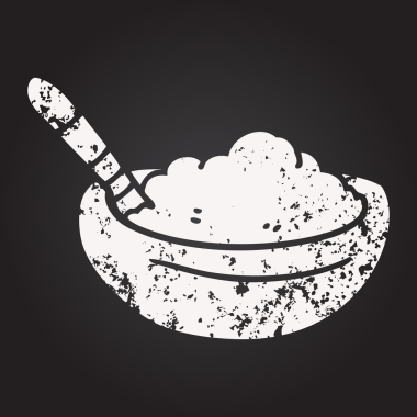 Karatahta tebeşiri bir insan tarafından çizilmiş bir kâse polenta.