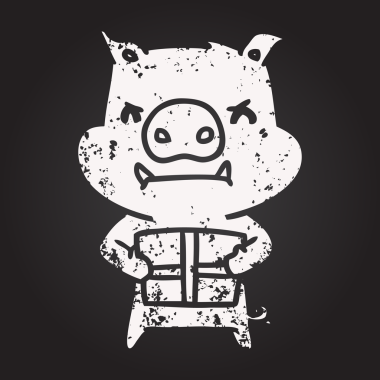 Karatahta tebeşir kızgın çizgi film domuzu Bir insan tarafından çizilmiş noel hediyesi