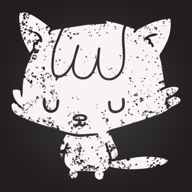 Bir insan tarafından çizilmiş kara tahta tebeşir çizgi film kedisi.