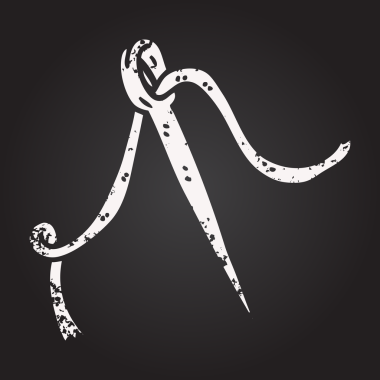 Karatahta tebeşir bir insan tarafından çizilmiş iğne ve iplik