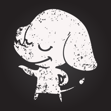 Bir insan tarafından çizilmiş tebeşir karikatürü gülümseyen fil.