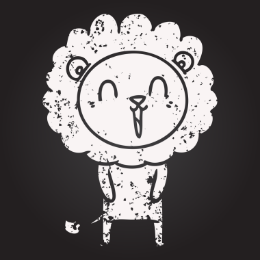 Bir insan tarafından çizilmiş kara tahta tebeşir gülen aslan çizgi filmi.