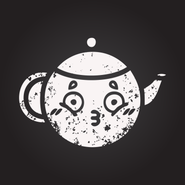 Tahta tebeşir, bir insan tarafından çizilmiş çay demliğinin karikatürü.