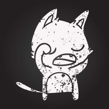 Bir insan tarafından çizilmiş konuşan kara tahta tebeşirli kedi çizgi filmi.