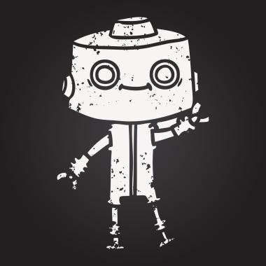 Bir insan tarafından çizilmiş kara tahta tebeşir çizgi film robotu.