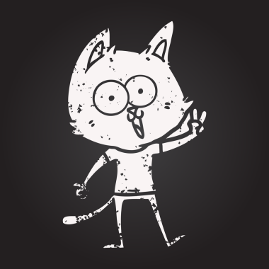 Karatahta tebeşirle komik çizgi film kedisi Bir insan tarafından çizilmiş barış işareti