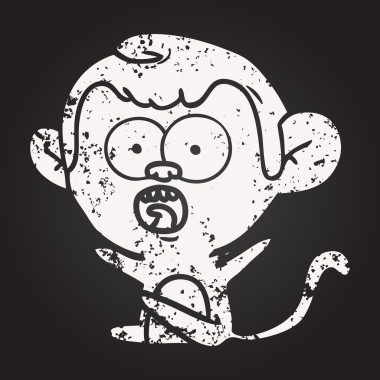 Karatahta karikatür bir insan tarafından çizilmiş maymun.