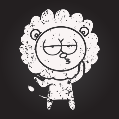 Bir insan tarafından çizilmiş karatahta karikatür yorgun aslan