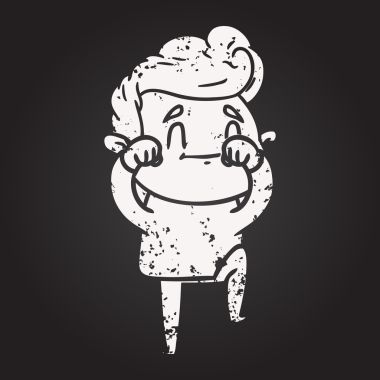 Bir insan tarafından çizilmiş kara tahta tebeşirli mutlu çizgi film adamı.