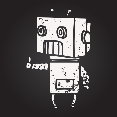 Bir insan tarafından çizilmiş kara tahta tebeşir çizgi film robotu.